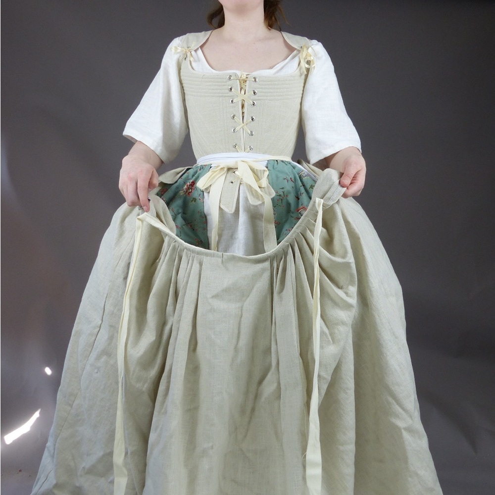 Pink Linen Marie Antoinette Rococo Petticoat Skirt with Adjustable Sizing - Picture 5 of 9